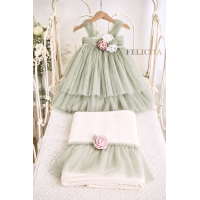 Φόρεμα sage green με μπαντάνα ή κορδέλα f2064-1 Φόρεμα sage green με μπαντάνα ή κορδέλα f2064-1