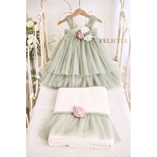 Φόρεμα sage green με μπαντάνα ή κορδέλα f2064-1 Φόρεμα sage green με μπαντάνα ή κορδέλα f2064-1