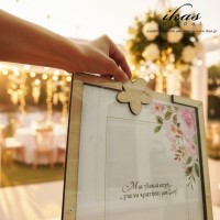 Ξύλινο Κάδρο Ευχών για Γάμο ή Βάπτιση – Floral Guestbook eux378